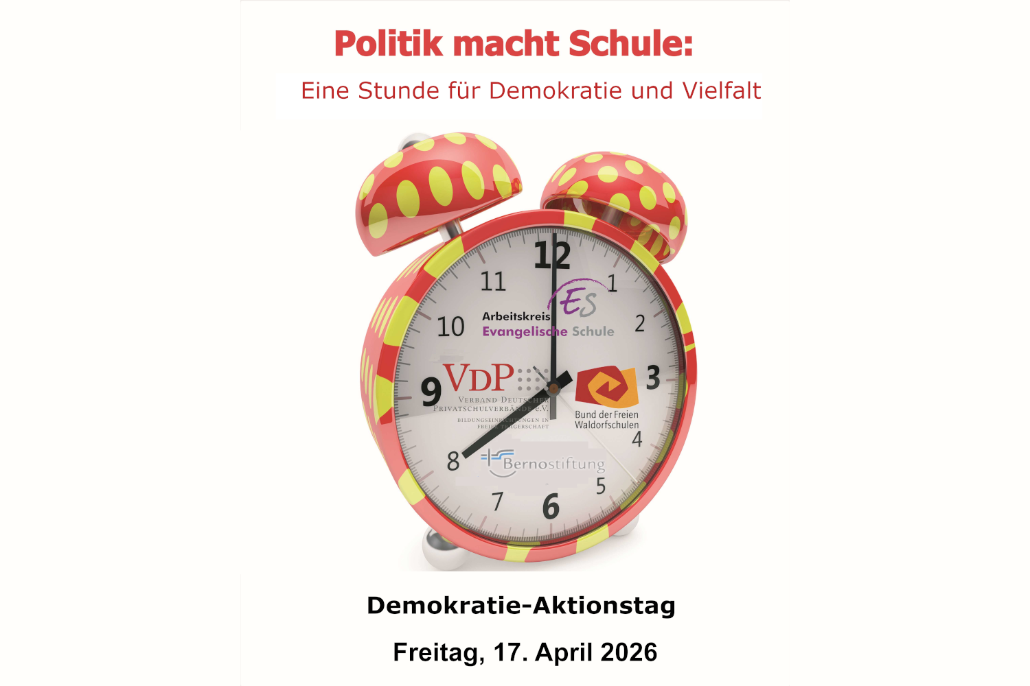 Plakat: Eine Stunde für die Demokratie am 17. April 2026